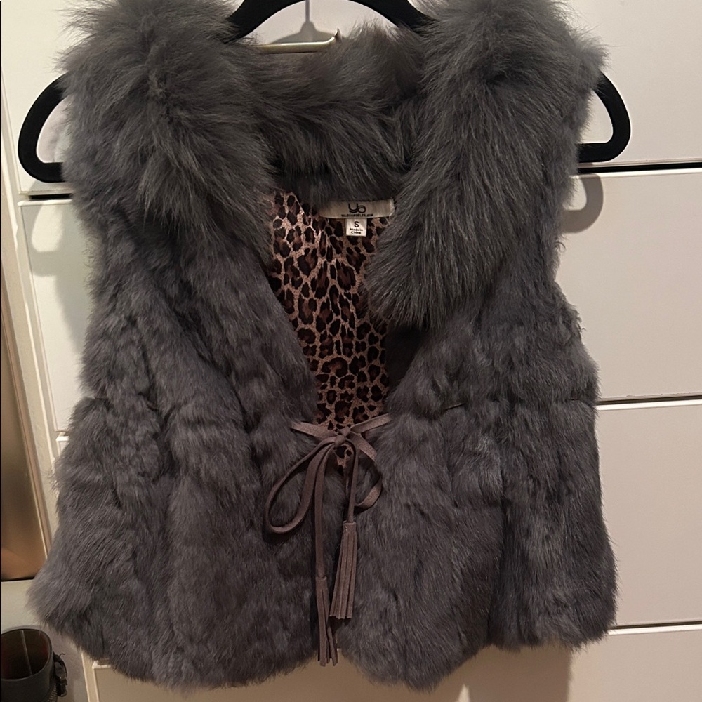 Gray Fur Vest with Leopard Lining